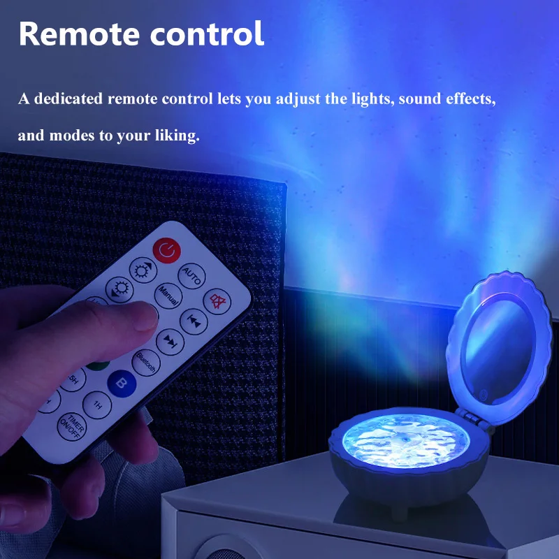 Portable Bluetooth Speaker Waves Colorful Projection Light White Noise Sleep Aid Remote Control Soundbox TWS Stereo Music Player
