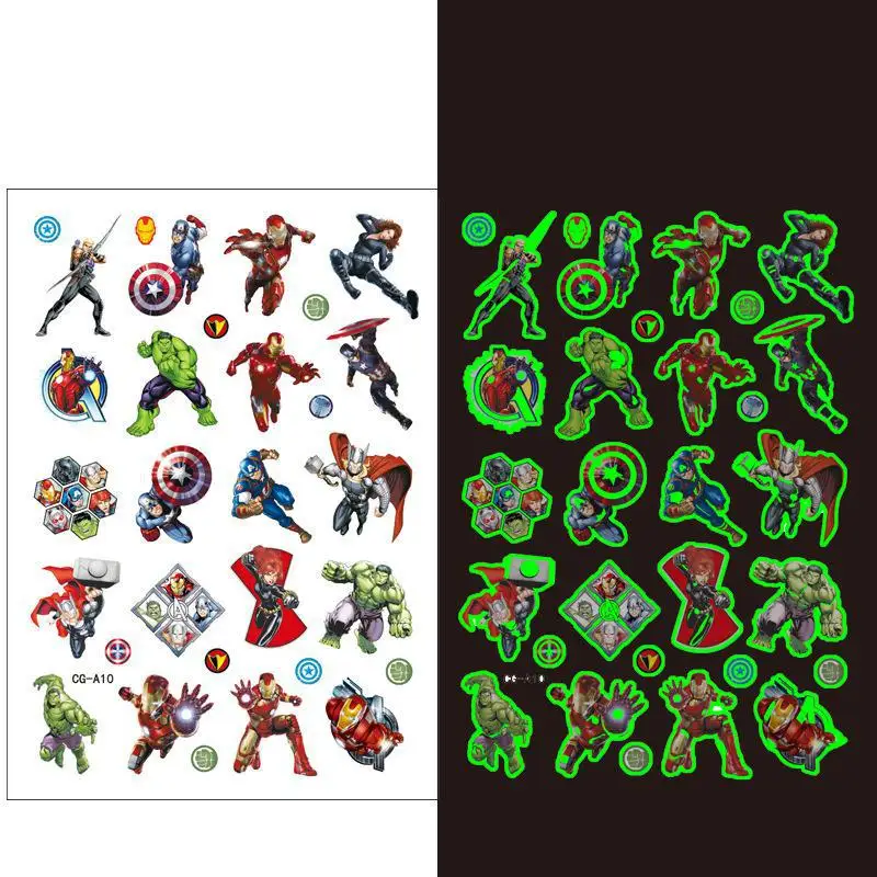 The Avengers Super hero Theme Luminous Tattoo Sticker Spidey Children Arm Face Glowing Tattoo Children Body Art