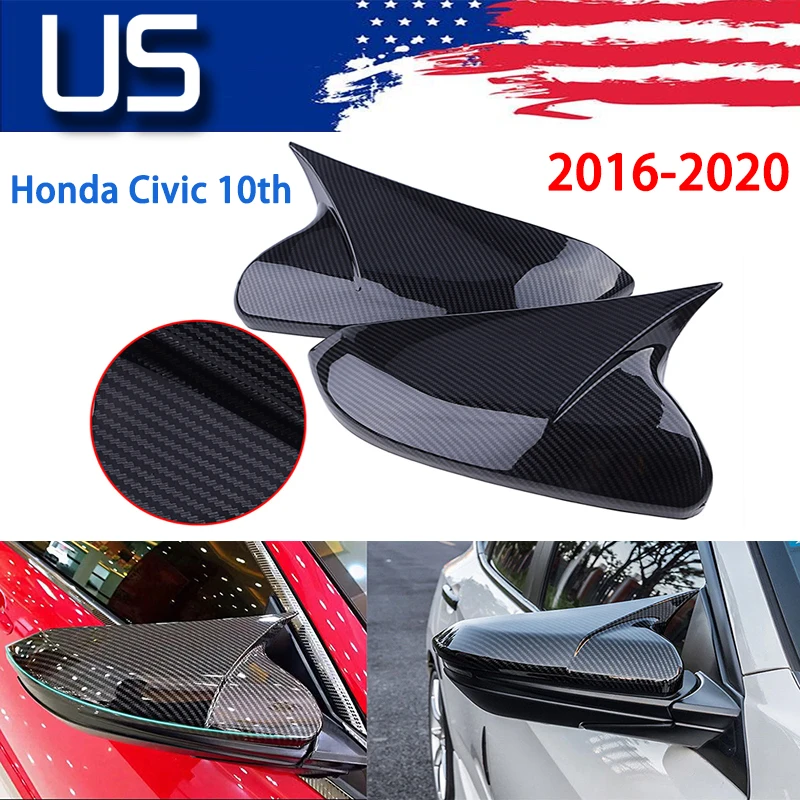 

1Pair Rhyming Horn Carbon Fiber Rearview Caps Side Mirror Cover For Honda For Civic 10th 2016 2017 2018 2019 2020 Accessories