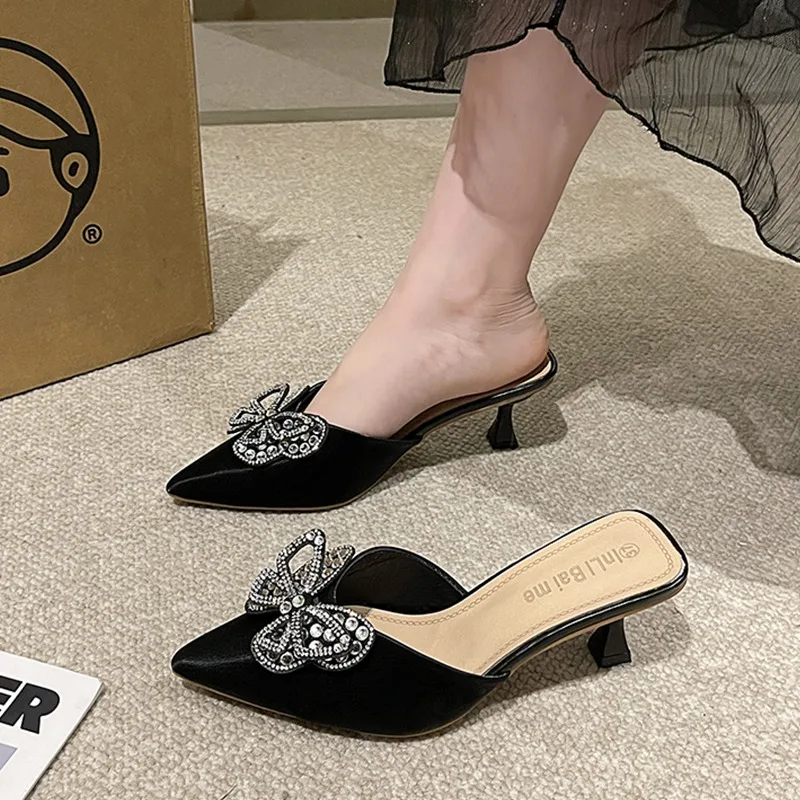 

Summer Crystal Mules Shoes Women High Heels Slippers 2024 Fashion New Pointed Toe Dress Party Shoes Designer Pumps Mujer Zapatos