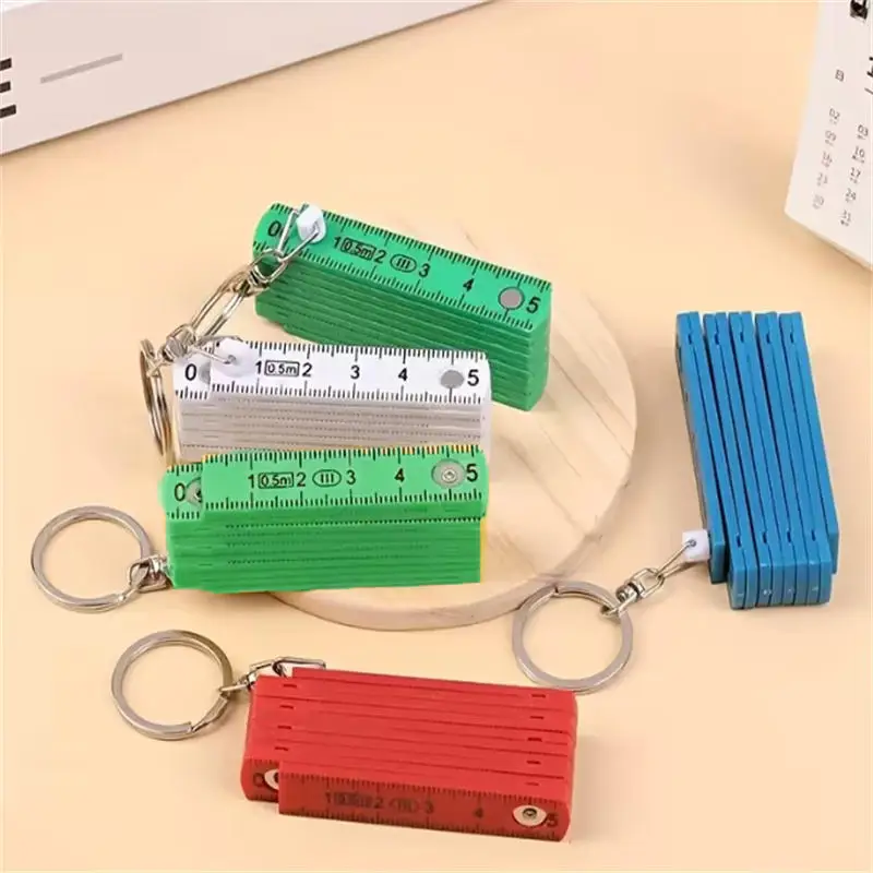 0.5m 10단 접이식 플라스틱 자 휴대용 보관 키체인 자 광고 판촉 선물 직선자 측정 도구