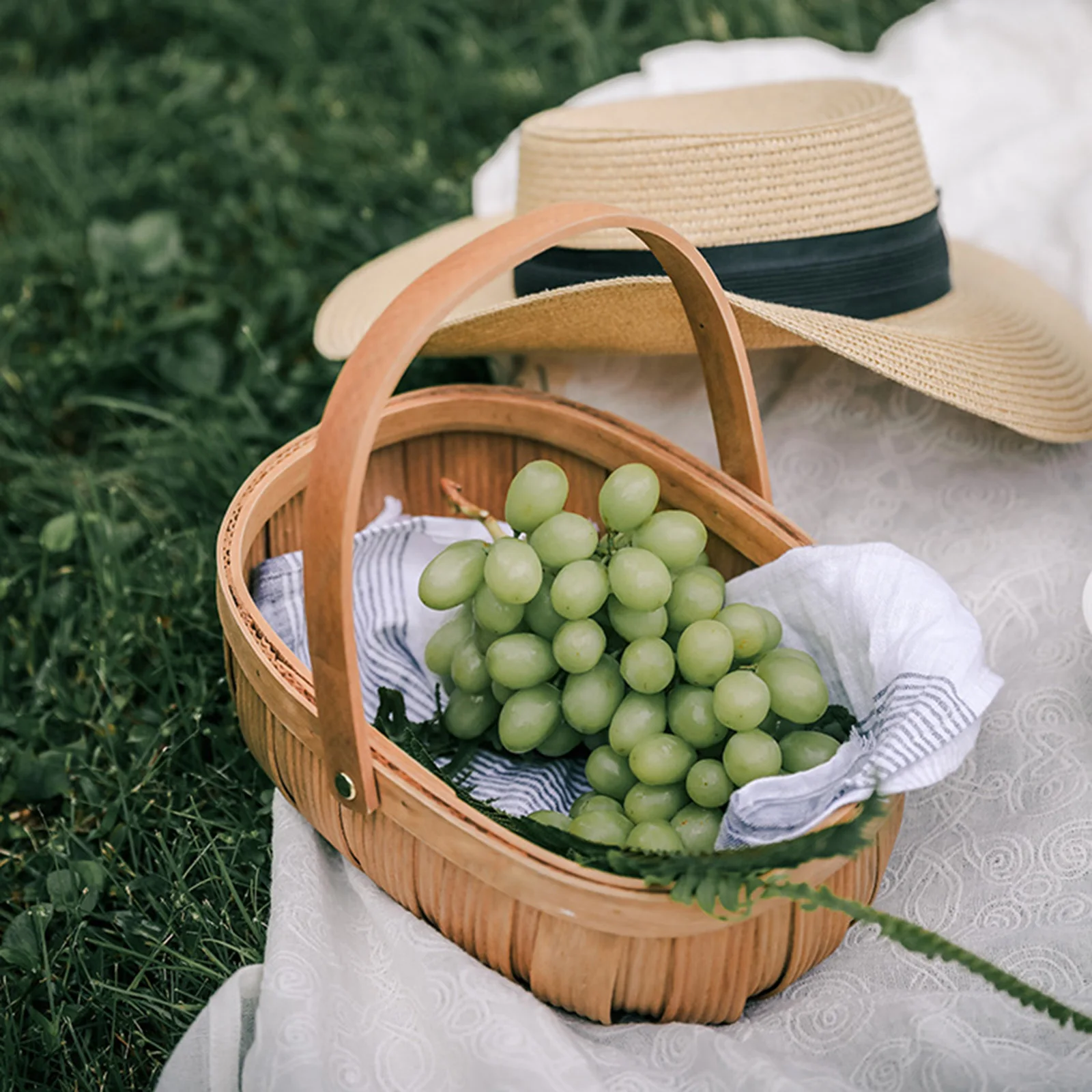 Wood Chip Picnic Basket with Handle Easter Basket Farmhouse Decor Vegetable Snack Basket for Foods or Small Sundries 6