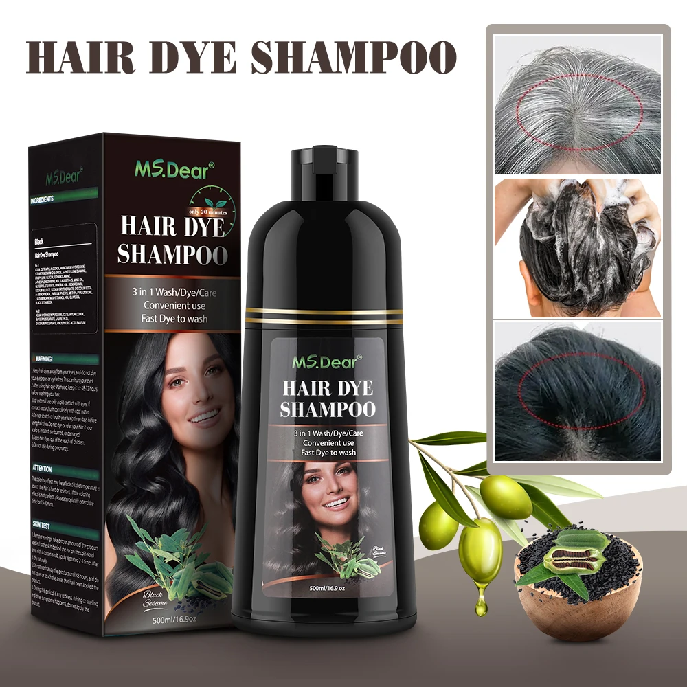 500ml Permanent Black Hair Shampoo Organic Natural Fast Hair Dye Plant Essence Black Hair Color