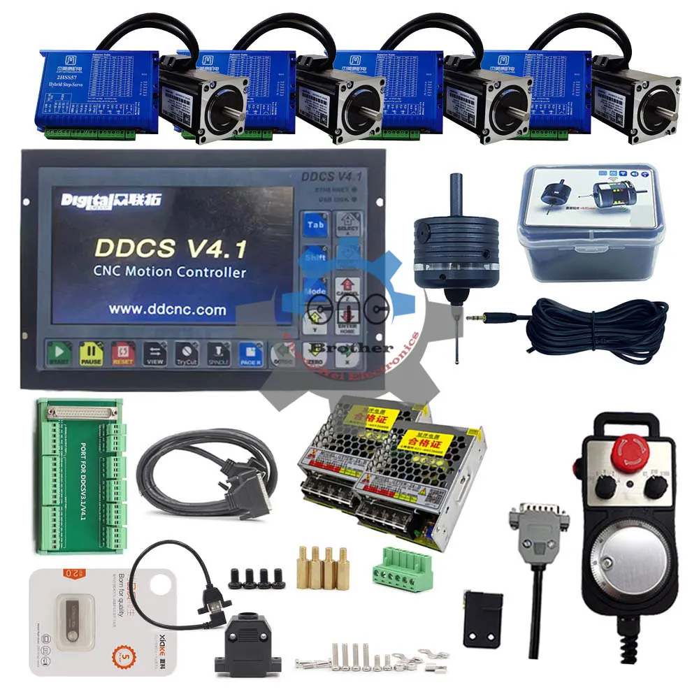 CNC Ddcsv4.1 Controller 4Axis G-code CNC Offline Controller Kit  57Stepper Motor Kit+3D Edge Finder+E-stop Mpg+75W24V DC