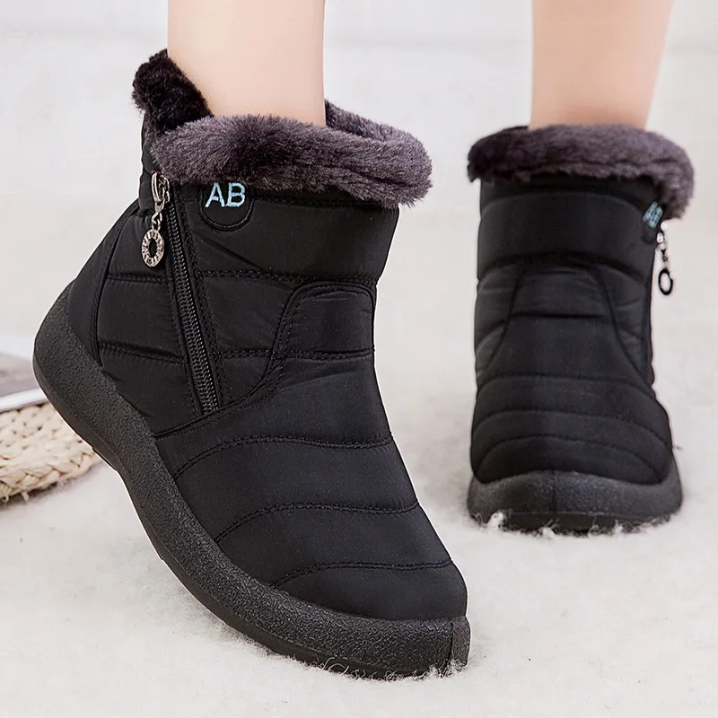 Women's Boots Keep Warm Ankle Boots Fur Winter Shoes Woman Waterproof Snow Boots Winter Botas Mujer Comfortable Black Footwear