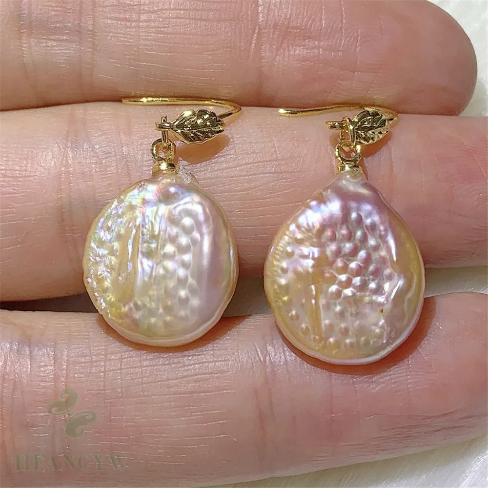 

16-17mm Multi-color Baroque Pearl Earring Gold Ear Drop Hook Office Formal Unisex Anniversary Casual Bridal Beaded Diamond