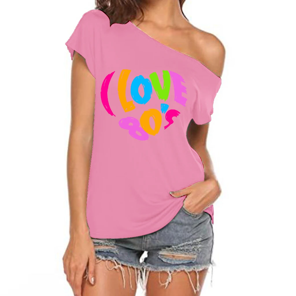 XUANSHOW 2024 Sommer Ich Liebe 80er Jahre Herz Emotionales Element T-shirt Sexy Off Schulter Tops Kurzarm Buchstaben Gedruckt T-shirt – Detail 16