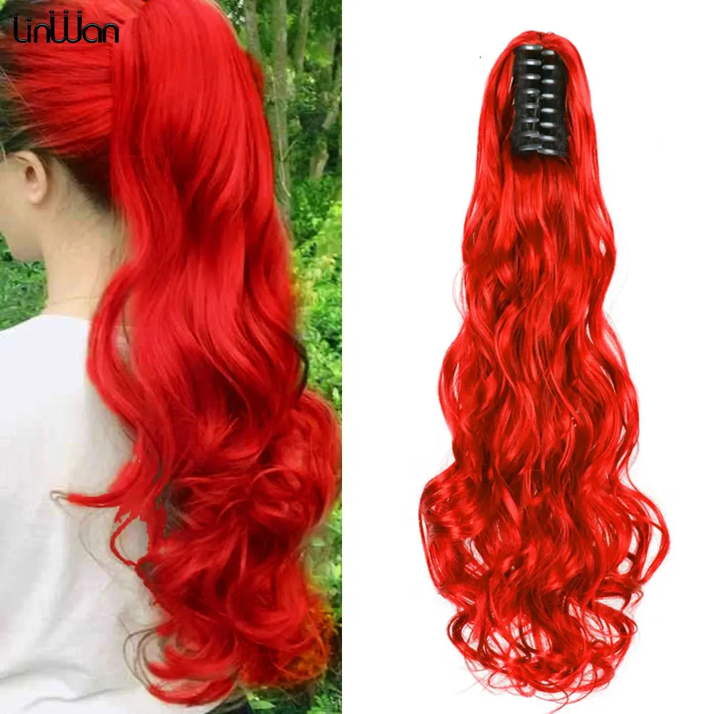 20Inch Curly Wavy Ponytail Hair Extensions Synthetic Claw Claw Clip On Ponytail Hairpieces For White Women Brown Black Red Color