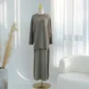 2 Piece Winter Abaya Modest Muslim Woman Set Plain Thick Knitted Loose Sweater Top and Skirt Sets Dubai Islamic Outfit Casual