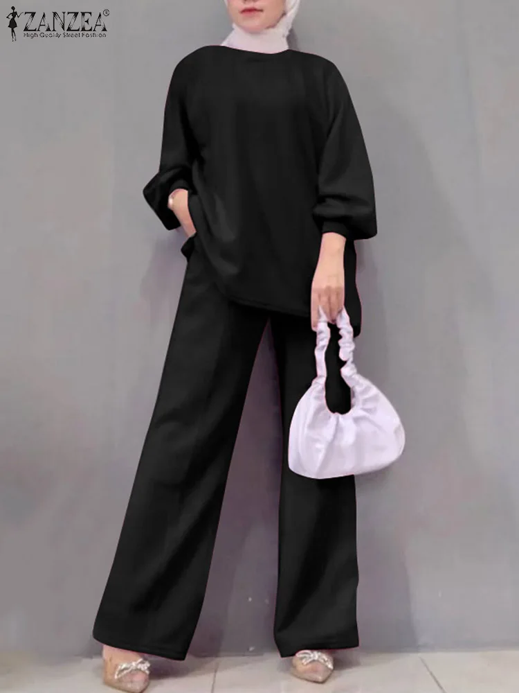 

Весна 2024, Модный женский комплект ZANZEA из 2 предметов, мусульманский спортивный костюм, Элегантная блузка с длинным рукавом и брюки, комплекты, повседневные свободные костюмы