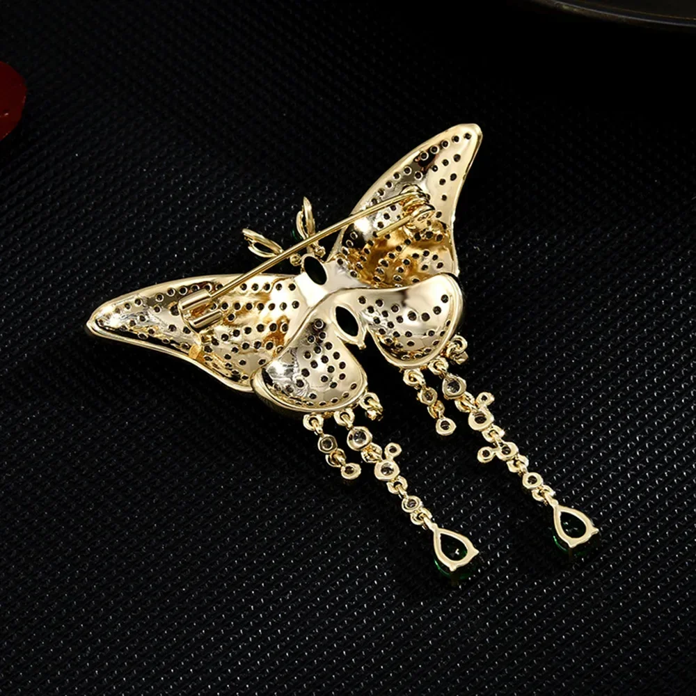 luxurious Brooch for women Butterfly Brooch Green Zircon Pendant Tassel Pin Delicate Jewelry Coat Suit Corsage Accessories gifts