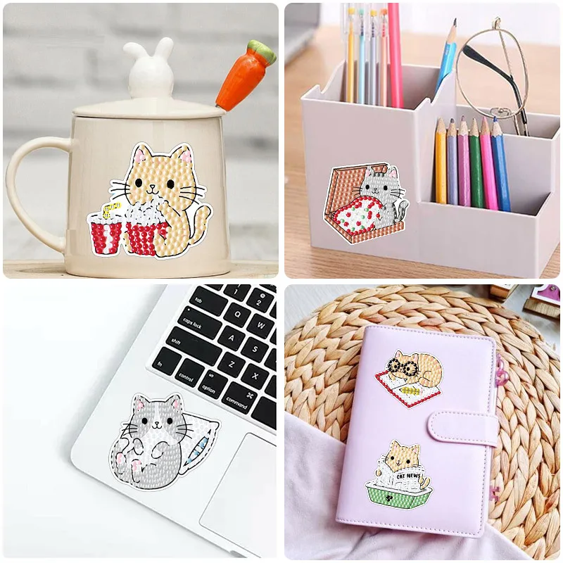 13pcs/set Cute Cartoon Cat Diamond Painting Stickers Kids Handmade Crafts Paint By Number Diamond Embroidery Beginners Kits
