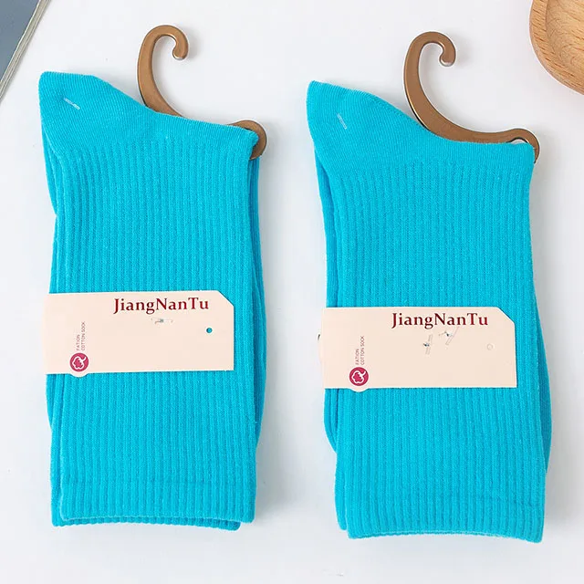 26 Solid Color Four Seasons Women's Socks Middle Tube Socks Candy Sock Cute Cartoon Girl Socks Pure Cotton Comfortable Home Sock 1 pair-018