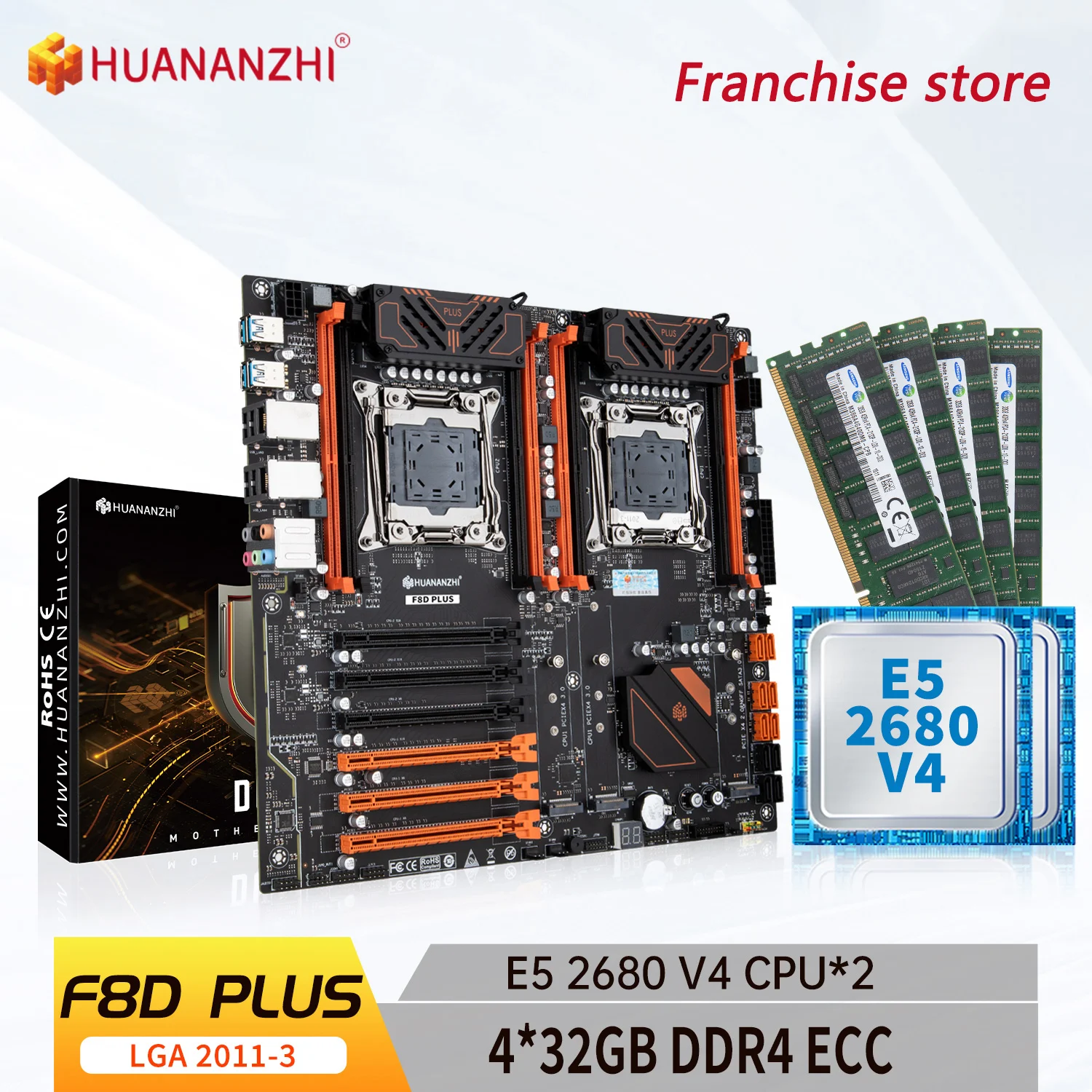 

HUANANZHI-placa base X99 F8D PLUS LGA 2011-3 XEON X99 con Intel E5 2680 V4 * 2 con 4x32G DDR4 RECC, kit combinado de memoria HU