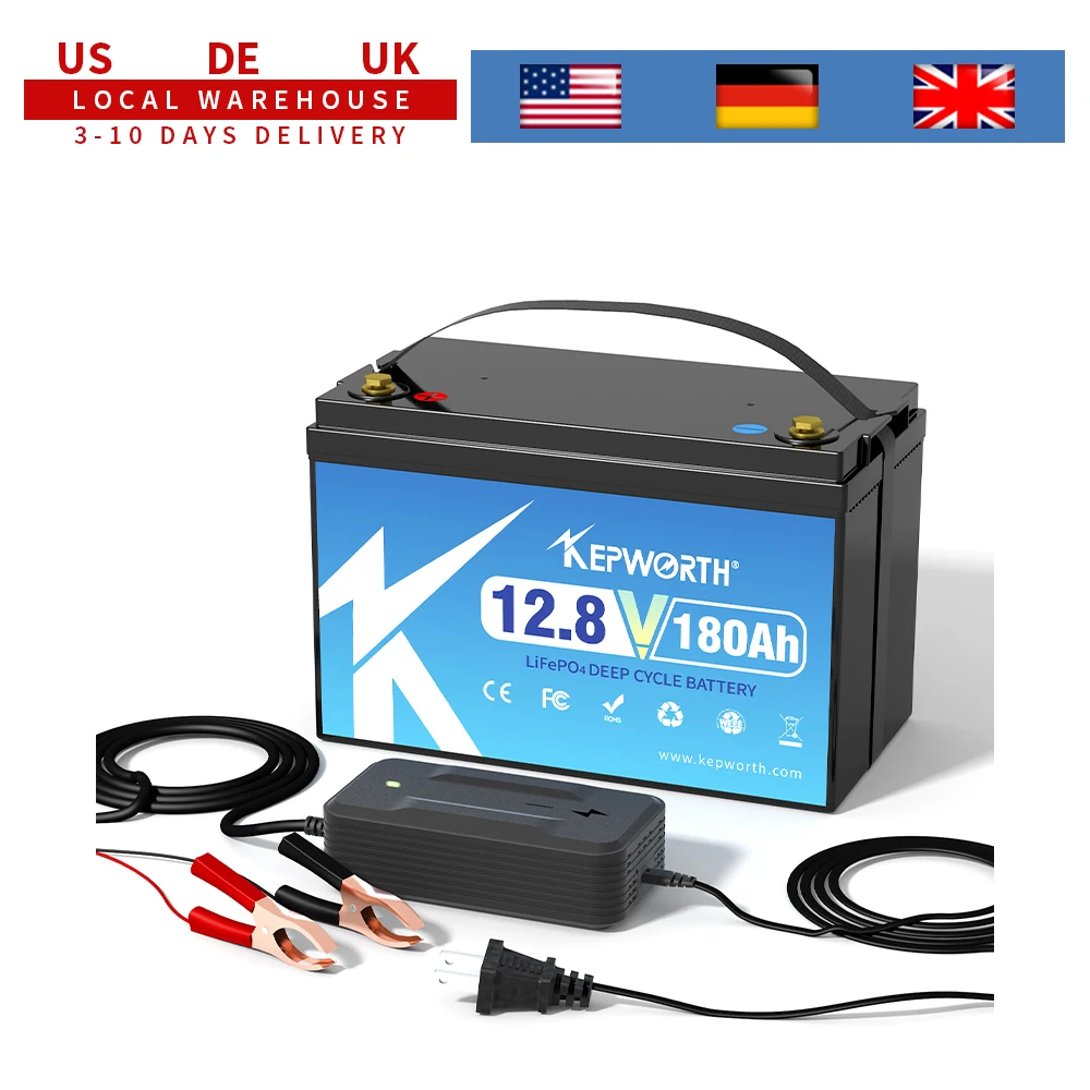 KEPWORTH New 12V 180Ah LiFePO4 Battery Build in 100A BMS Perfect Replacement for Lead Acid for Motorhomes, Solar System