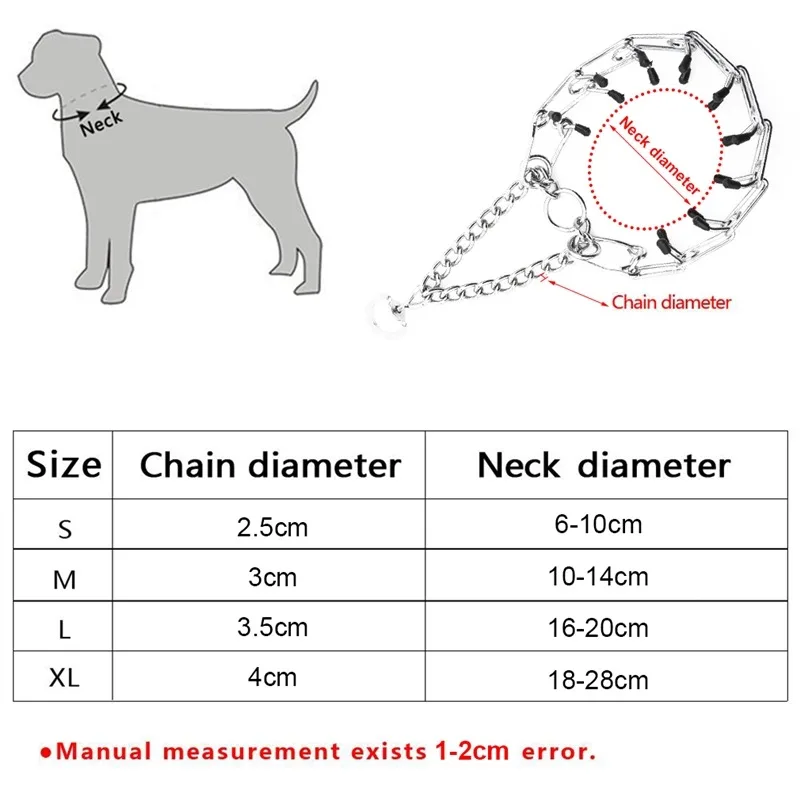Dog Anti Pull Training Collar Adjustable Multi-size Iron with chrome Prong Training Choke Pinch with Rubber Tips Pet Supply