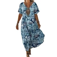 Plus Size Women's 1XL-5XL Fashionable V-neck Bohemian Style Comfortable Short Sleeved Dress - Image 4