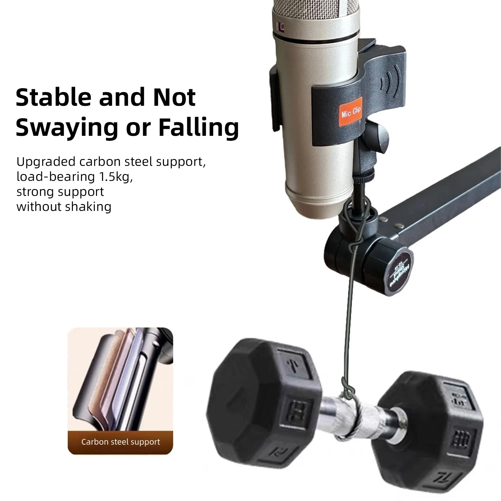 마이크 암 스탠드 데스크 마운트 5축 회전 서스펜션 360도 °   마이크폰용 회전 클램프, 1.5kg 하중 용량, 미끄럼 방지