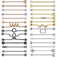 AOEDEJ 14G Industrial Barbell Piercing Set Pearl Zircon Industrial Jewelry Stainless Steel Cartilage Helix Piercings Earring 1