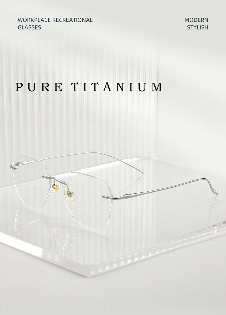YIMARUILI Mode Ultra-licht Dekorative Brillen Frauen Reinem Titan Retro Quadrat Optische Verordnung Randlose Brille Männer 8978 – Detail 1