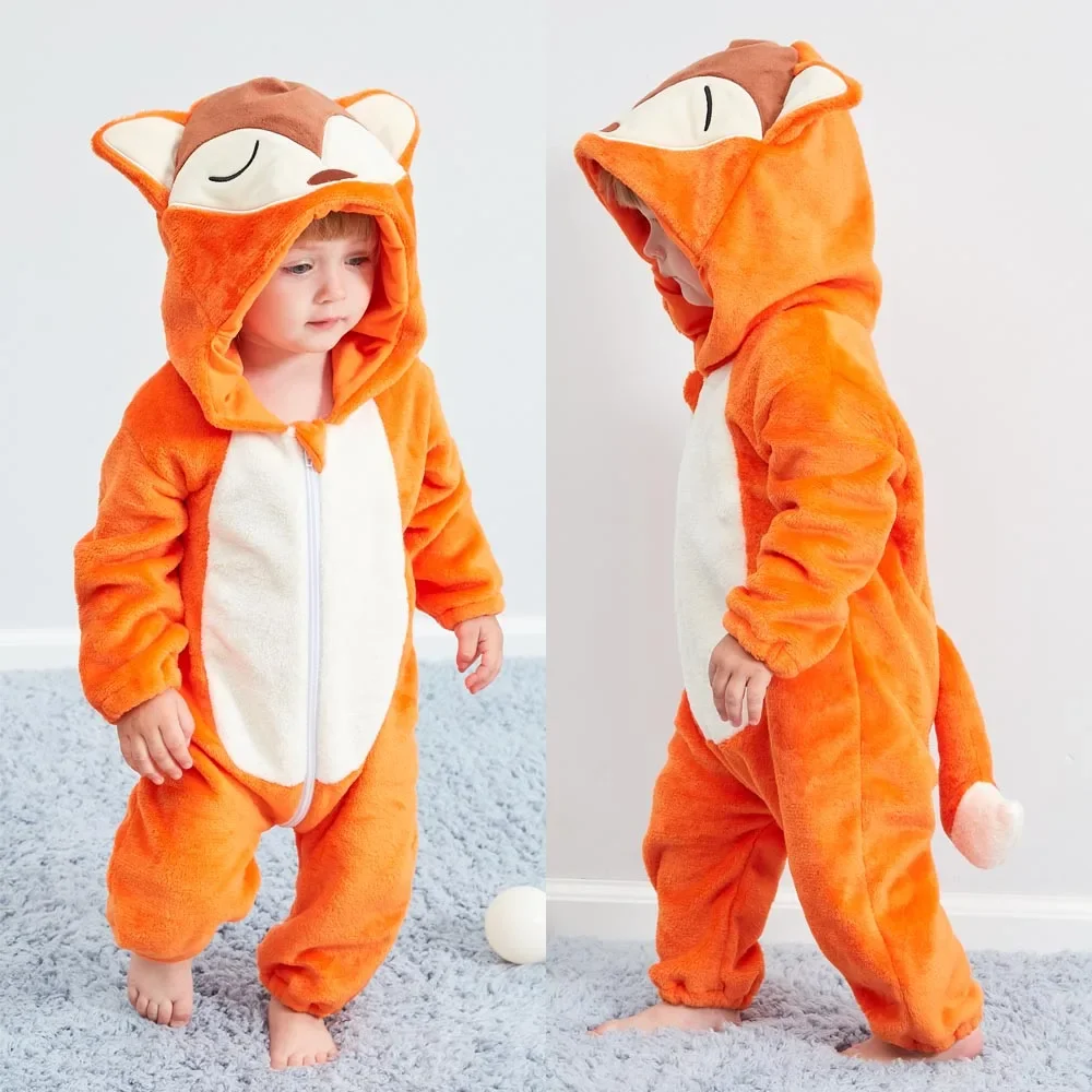 Newborn Baby Boy Clothing Stitch Animal Cartoon Hooded Jumpsuits Winter Baby Pajamas Onesies Kids Sleepwear Newborn Baby Pyjamas
