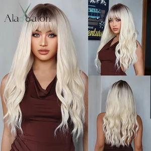 ALAN EATON Платиновые блонд вьющиеся синтетические парики с челкой Омбре светлые волосы парик для женщин естественный вид парик высокая температура
