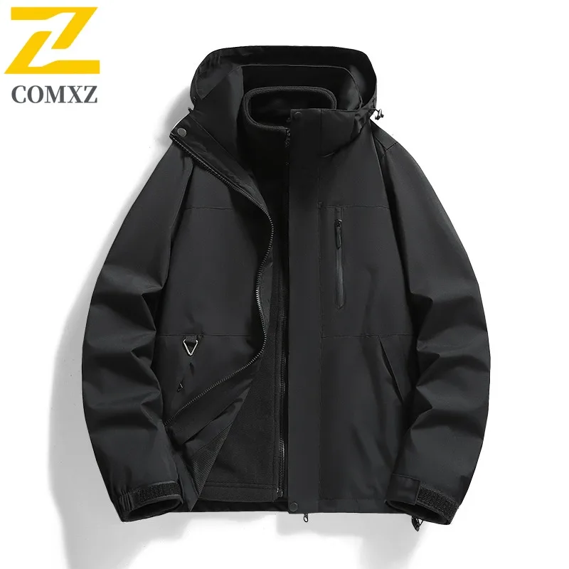 COMXZ Men Outdoor Jacket Casual Hooded Mountaineering Thickened Warm Parka 2025 Fashion Travel Lightweight Autumn Clothing