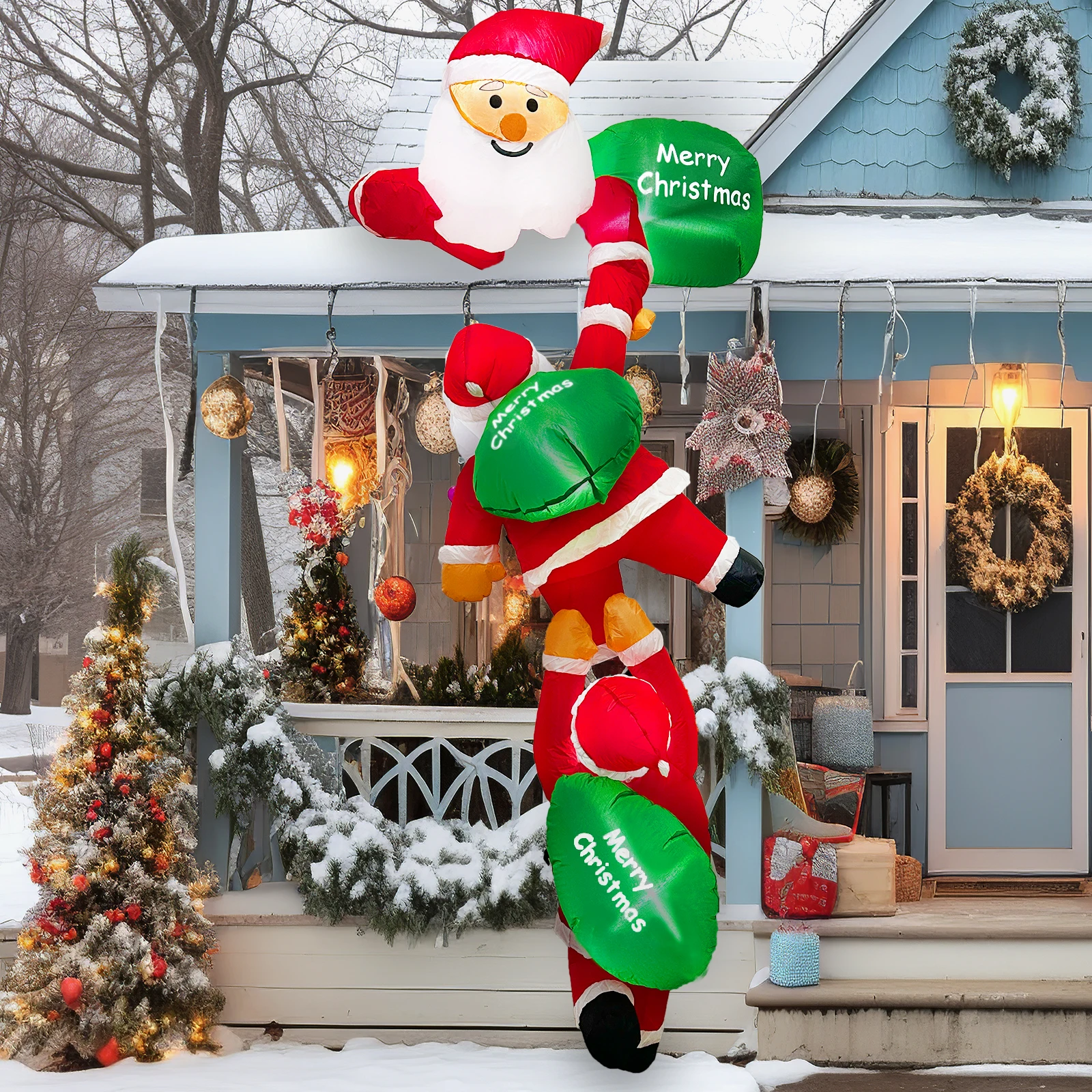 Christmas Climbing Santa Claus Inflatable with LED Lights Christmas Blow Up Yard Decorations for Outdoor Christmas Garden Decor