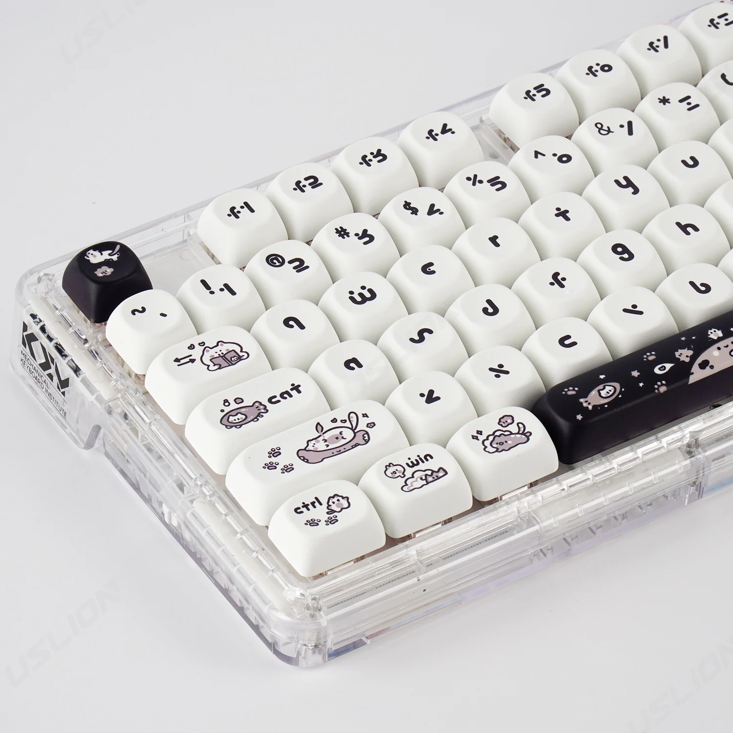 

140 Keys MOA Profile ISO Layout Keycaps Black White Cat Theme PBT Key Caps For 64/75/87/98/104 Mechanical Keyboard MX Switches