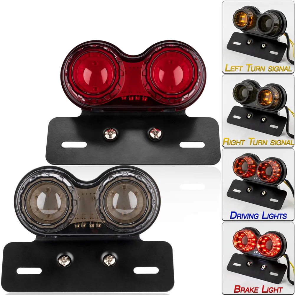 Universal Retro Motorcycle Double Eyes Round 12v Led License Plate Tail