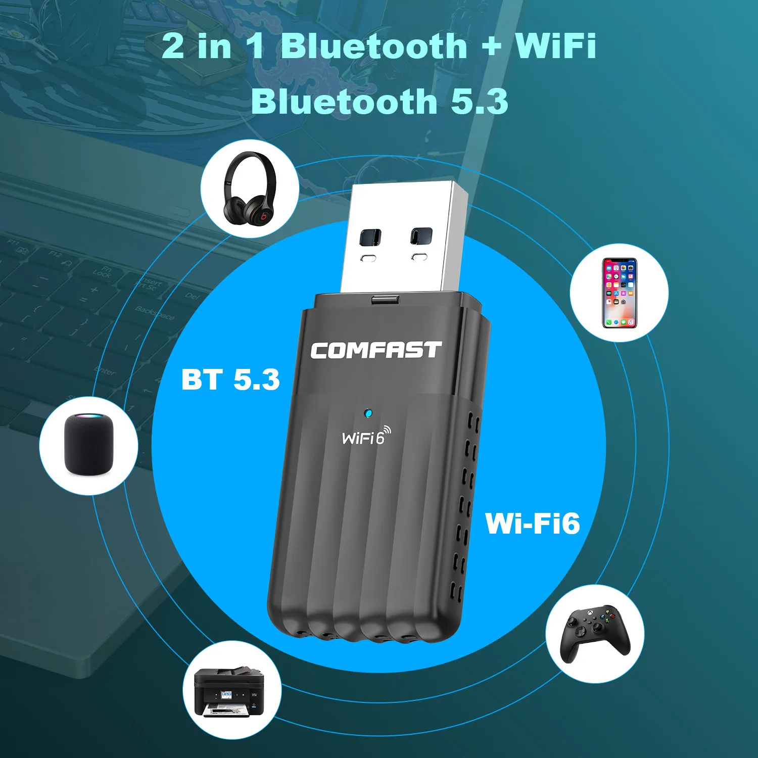 COMFAST AX900 WiFi 6 Adapter 2.4G i 5GHz 900Mbps WiFi adaptador BT5.3 WiFi z darmowym napędem WiFi Bluetooth USB Dongle dla Win10/11 WPA3 wifi6