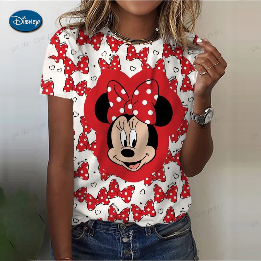

Summer Fashion Women'S T-Shirt Disney Minnie Mickey Mouse Print Tops Woman Clothing Everyday Female Top Women Short Sleeve Top