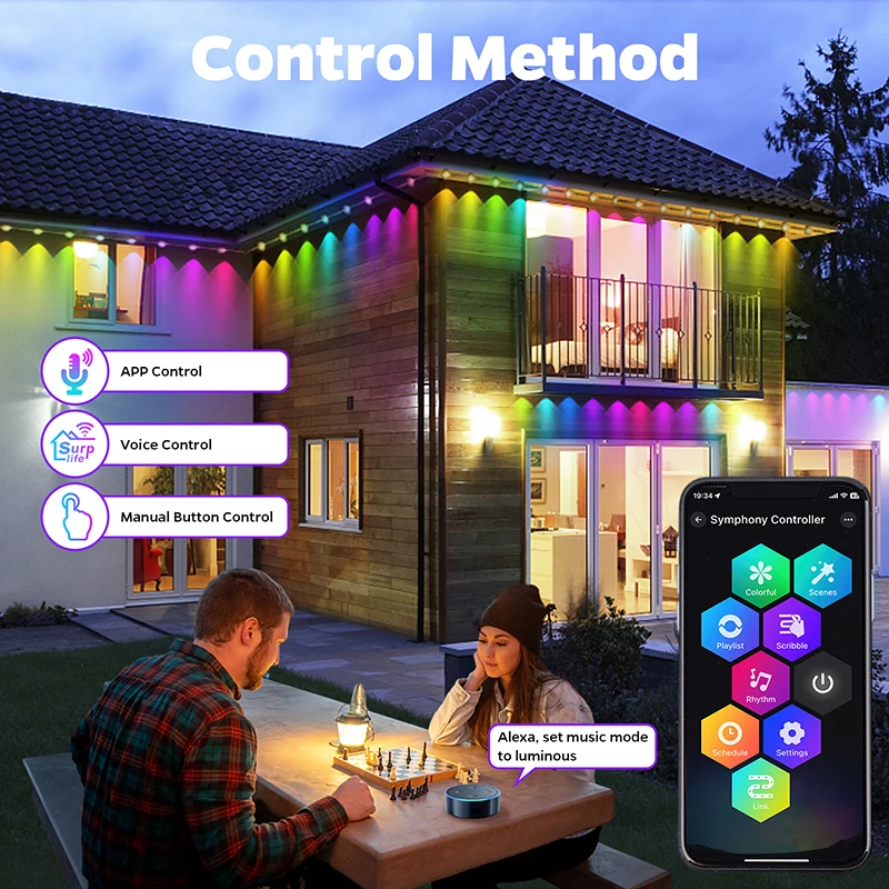 Luci per grondaia a LED da 150FT Luci esterne permanenti intelligenti con app/telecomando Scena fai-da-te Impermeabile per la decorazione del tetto della casa di Natale 39 Luci per grondaia a LED da 150FT Luci esterne permanenti intelligenti con app/telecomando Scena fai-da-te Impermeabile per la decorazione del tetto della casa di Natale 39