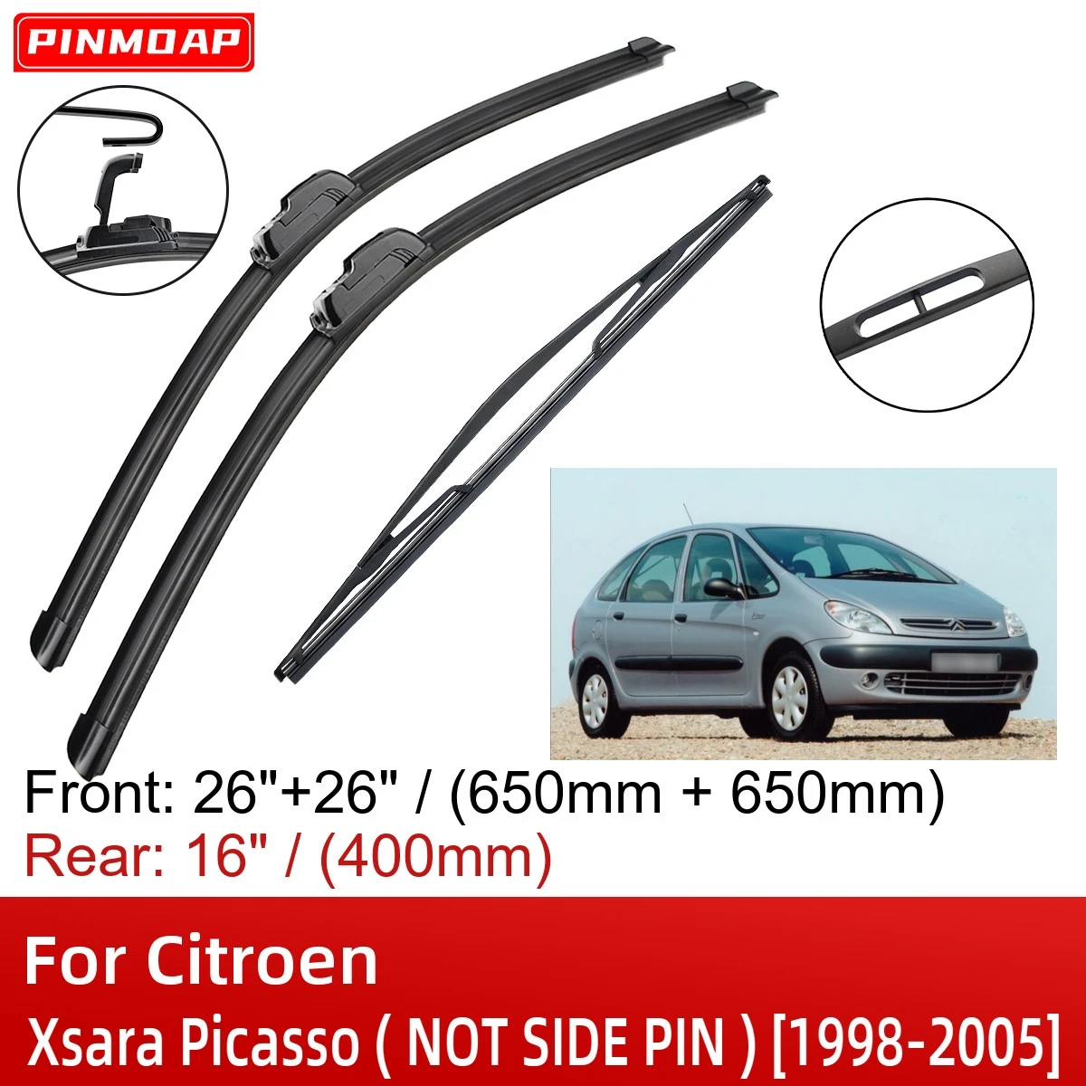 Para Citroen Xsara Picasso 1998 2005 26 "+ 26" + 16 delantero trasero escobillas accesorios 003 2004 200| | -