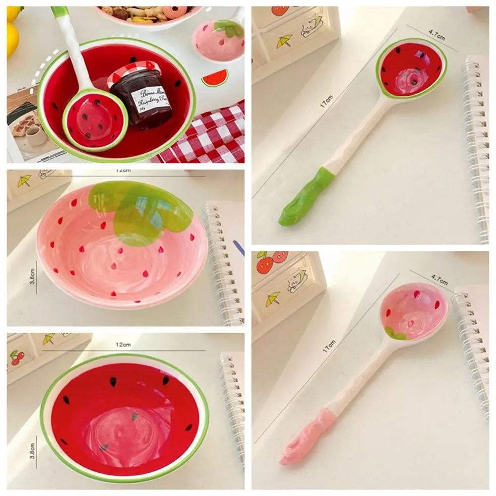 Description Picture 2 of itemWatermelon Strawberry Shaped Cereal Bowl Ramen Spoon High Appearance Level Soup Scoop Fruit Pattern Serving Ladles For Kitchen