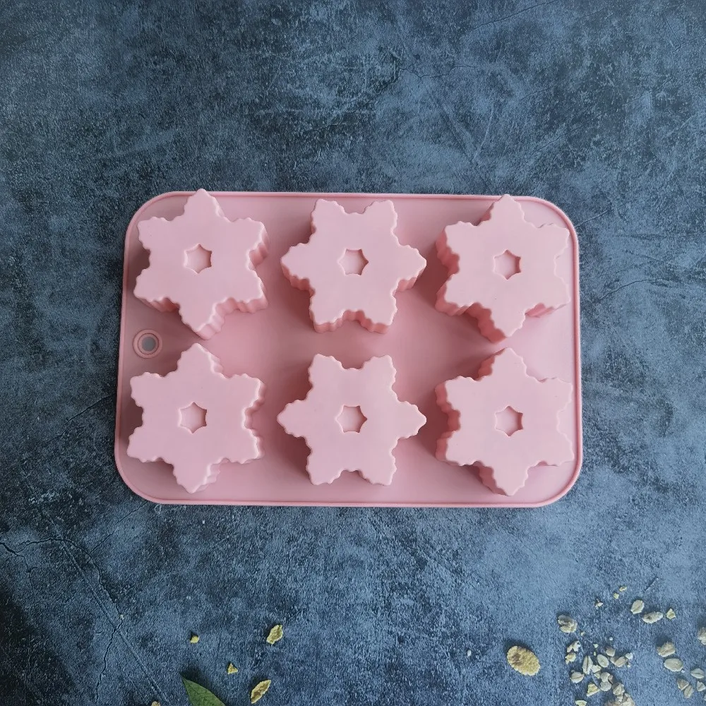 6 Cavities Snowflake Shaped Silicone Soap Mold DIY Candle Making Mold Cake Cookies Pastry Baking Tool Kitchen MoonCake Tools