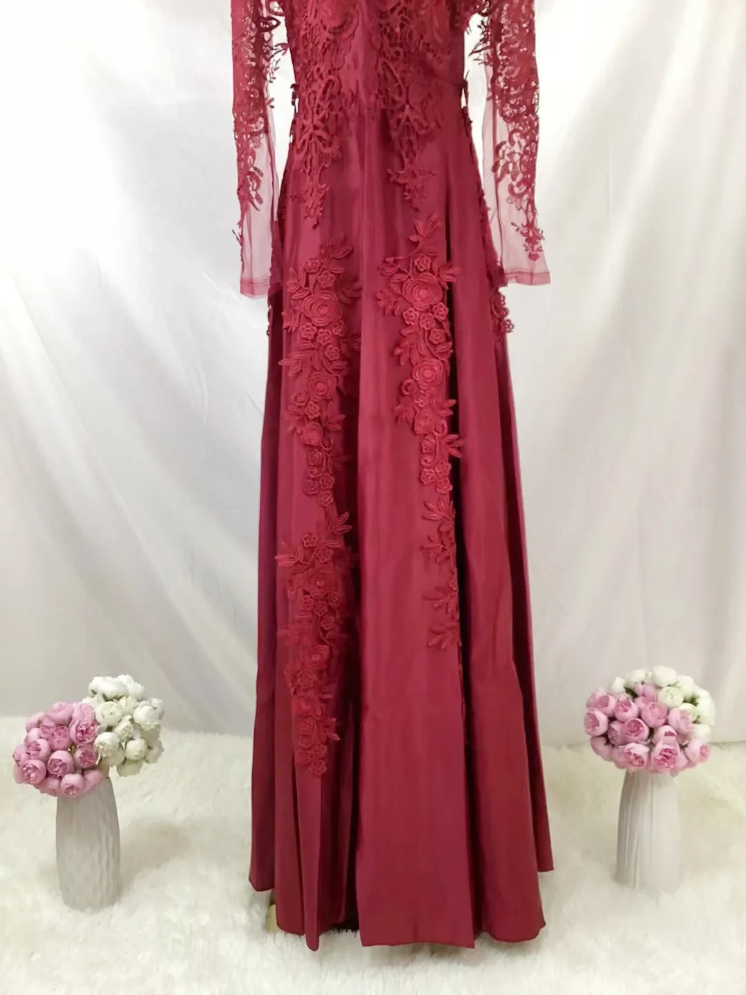 Evening Party Dresses For Woman Elegant Clothing Lace Swing Sexy Long Skirt O-Neck Long Sleeve Solid Clothing Gothic Woman Dress