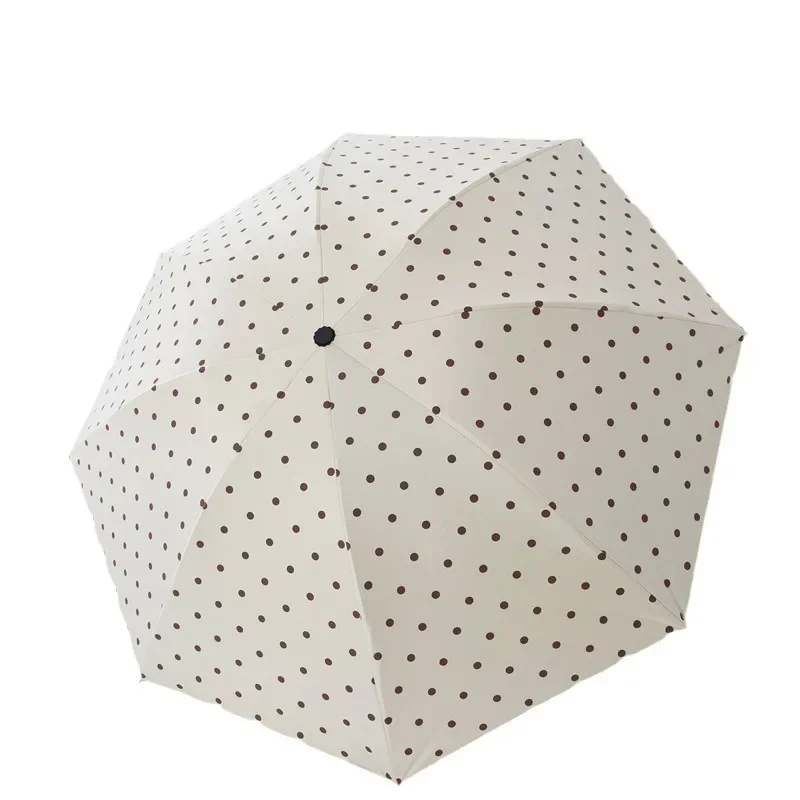UPF 50+ UV Resistant Polka Dot Umbrella: Black Coating Foldable Compact Portable Sun Parasol