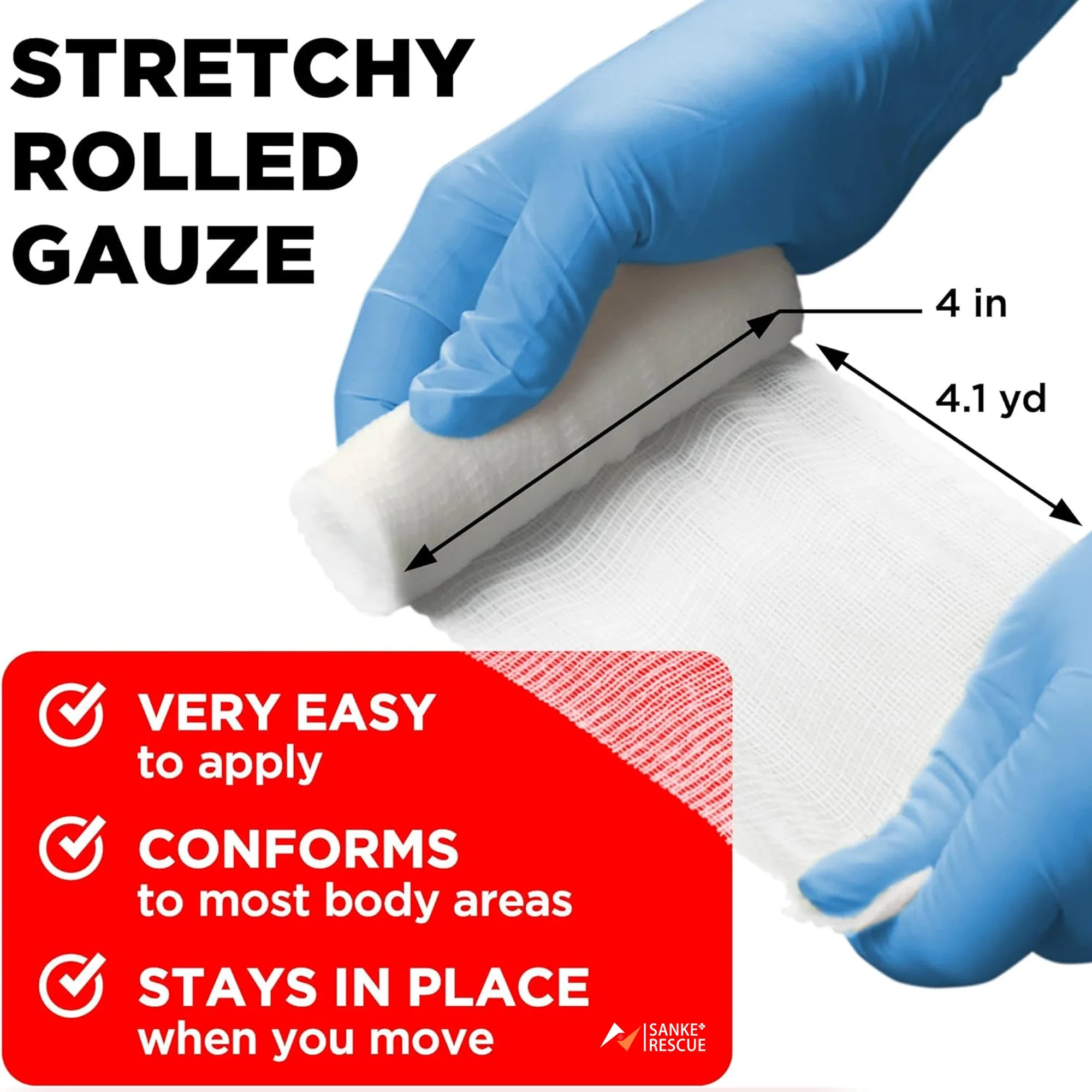 Premium Gauze Rolls 12-24 Pack 3-4" x 4.9yd Breathable Rolled Gauze Wrapped Bonus Tape First Aid Conforming Wrap Wounds first aid kit wound bandage medical wound dressing