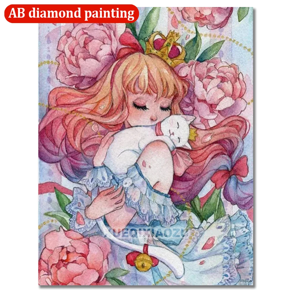 XUEQIXIAOZU 5D Diy Diamond Painting Cartoon Girl AB Drill Full Round Anime Diamond Embroidery Mosaic Kit Home Decor New Product 