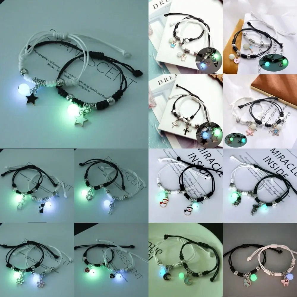 Bracelet Jewelry Luminous Beads Couple Bracelet Woven Rope Star Friendship Flower Heart Charms Set 2Pcs