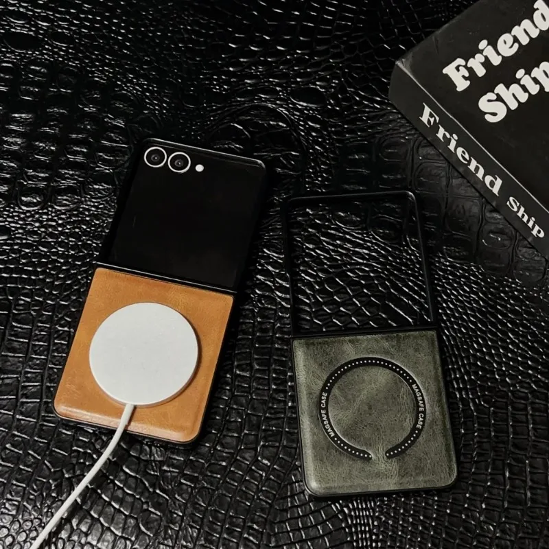 Vintage Leather Magnetic Cover with MagSafe Wireless Charging Protection