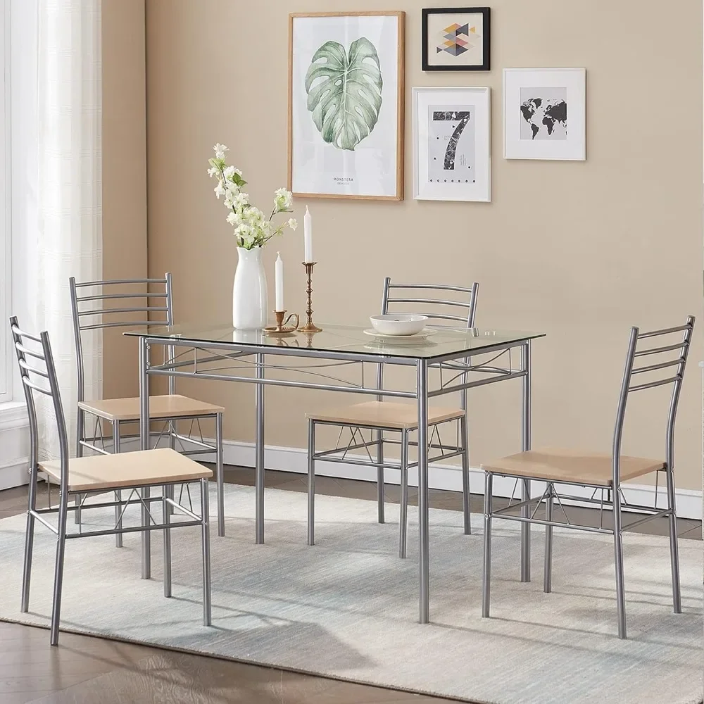Description Picture 4 of item5 Piece Dining Table Set for 4 With Chairs Glass Top Small Space Conference Tables & Chairs Silvery Freight Free Furniture Chair