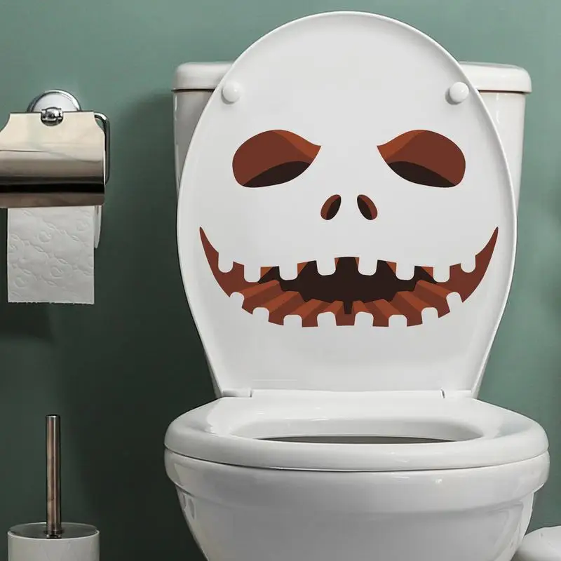 Halloween Toilet Seat Stickers Toilet Lid Stickers Seat Cling with Horror Pumpkins Self-Adhesive Bathroom Decal Removable