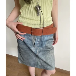 Vintage - Inspired Marbled Brown Wide Waist Belt with Decorative Design - 110cm (Camel)