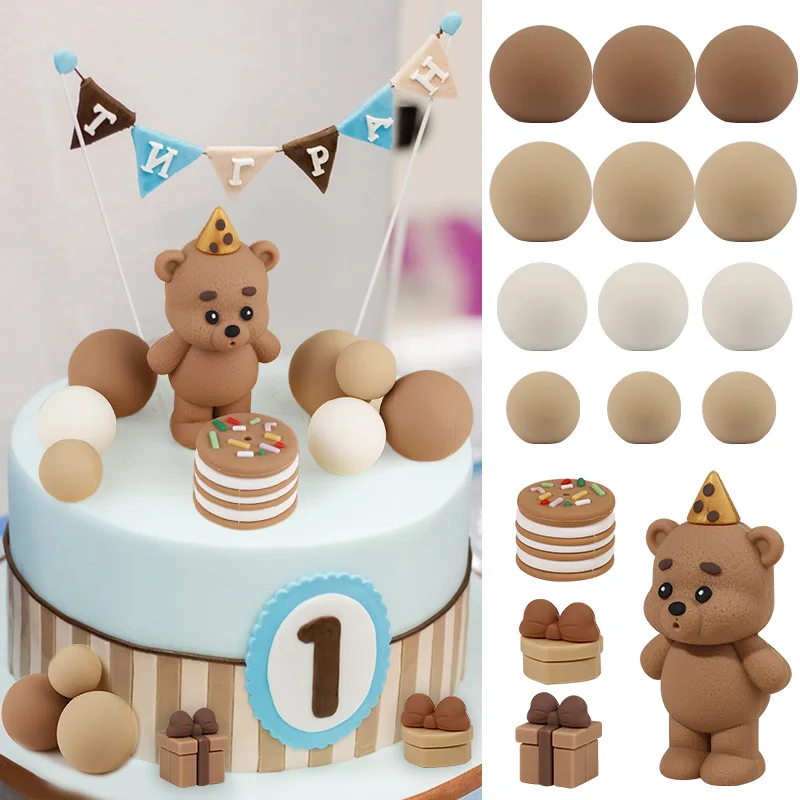 Cartoon Teddy Bear Cake Topper Mixed Balls Gift Boxes Cake DIY Decoration Kids Boy Girl 1st Birthday Party Supplies Baby Shower