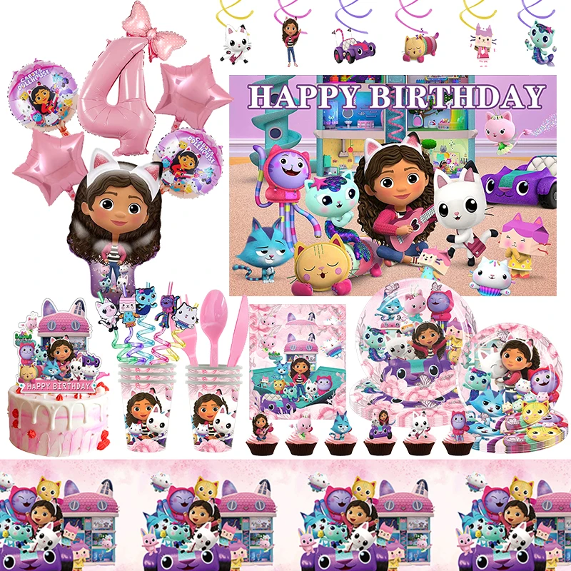 Gabby Dollhouse Cats Birthday Decorations Disposable Tableware Set Straw Bag Balloons Backdrop Baby Shower Party Supplies Gabby Dollhouse Cats Birthday Decorations Disposable Tableware Set Straw Bag Balloons Backdrop Baby Shower Party Supplies