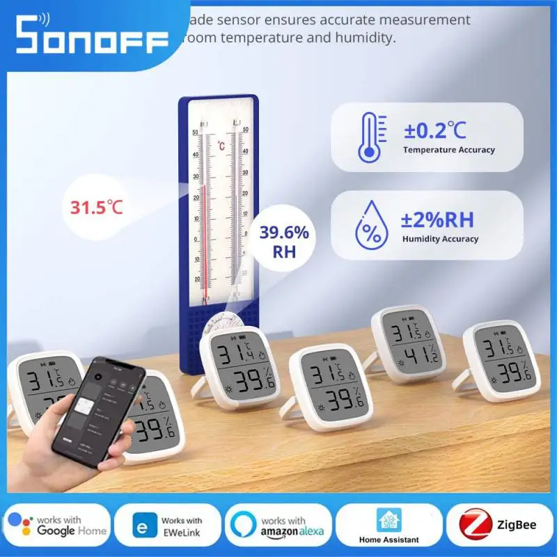 Sonoff-zigbee Lcd Sensor de Temperatura e Umidade Inteligente Snzb02d Controle App Funciona com Home Assistant Smartthings Alexa Google