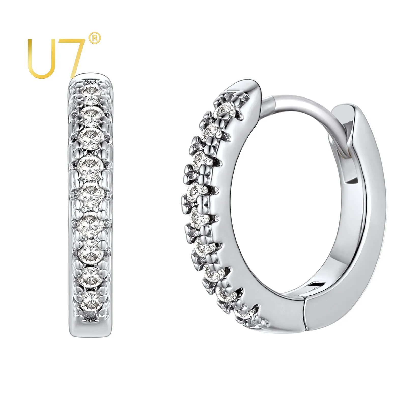 

U7 Hoop Earrings for Women Stainless Steel Sparkling Cubic Zirconia Cuff Small Huggie Clip On Hoops Magnetic