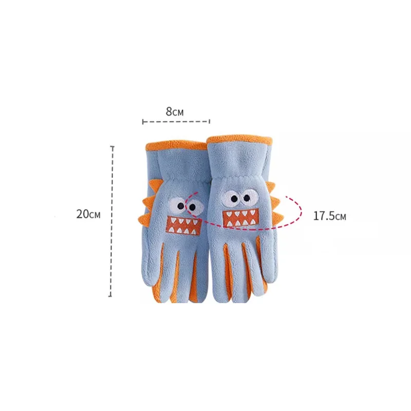 5-12 Years Kids Winter Gloves Cartoon Shark Embroidery Coral Fleece Gloves Boy Girl Outdoor Thicken Warm Riding Children